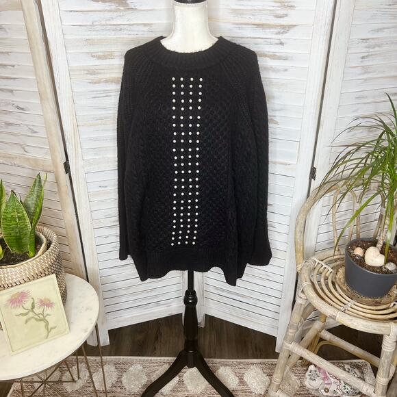 SOFT SURROUNDINGS Women's PLUS 2X Noemi Cable Knit Sweater Pearl Embossed Black - Picture 11 of 13